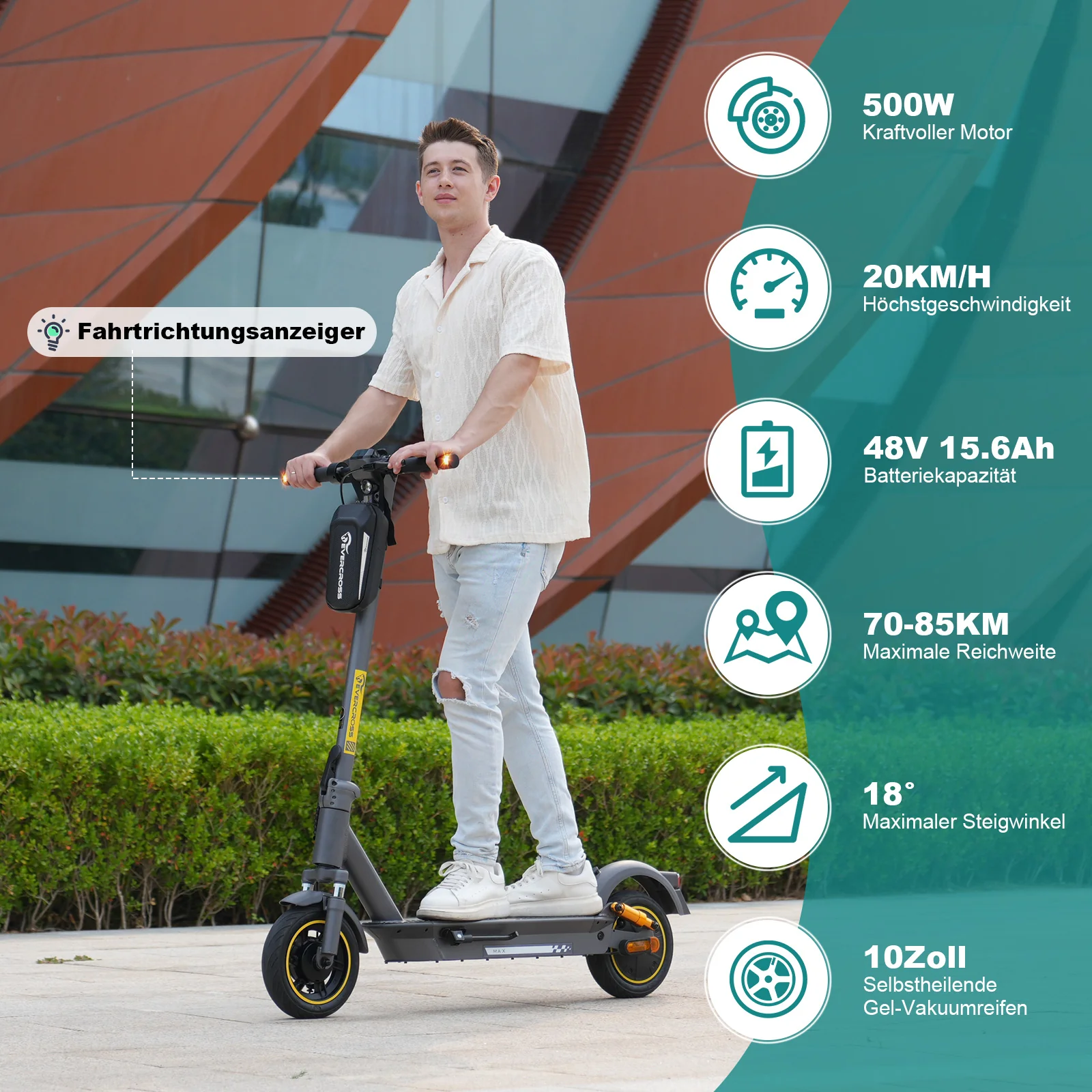 EVERCROSS EV10S MAX ABE Faltbarer Elektroroller-mit Blinker - Image 4