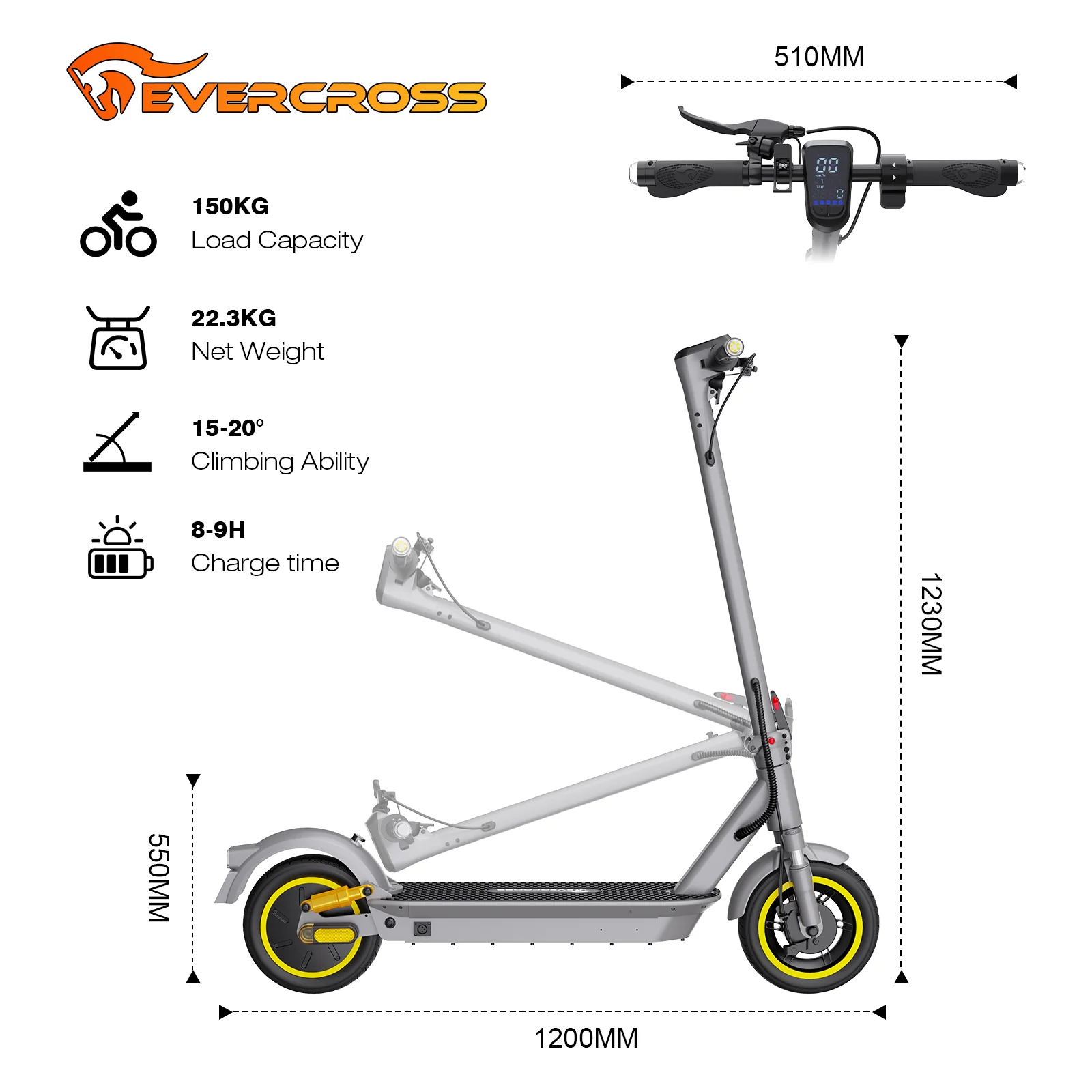 EVERCROSS EV10S MAX Elektroroller-25KM/H(Compliance in AT) - Image 12